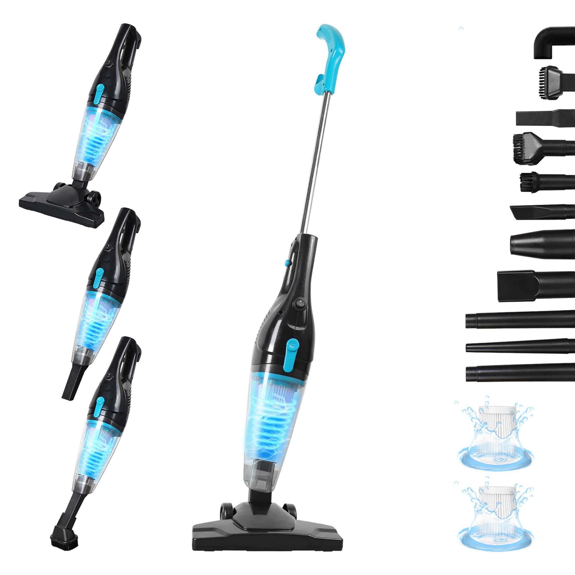 Intercleaner 1701 Black Corded Stick Vacuum Cleaner, 15KPa Powerful Suction with 400W Motor, 12 in 1 Lightweight Bagless Stick Vac with Handheld, Ultra Quiet, for Hardwood Floor Carpet Car Pet Hair
