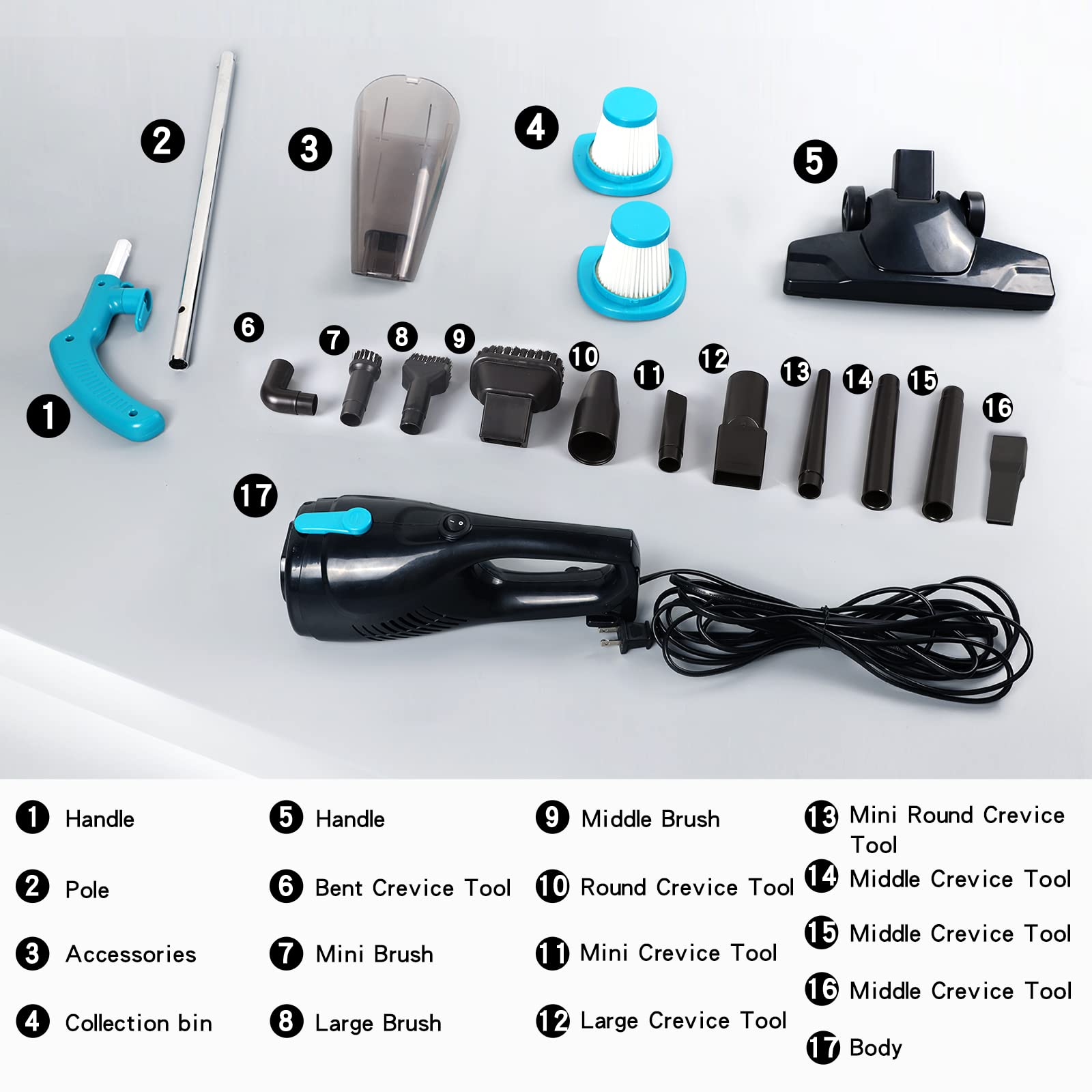 Intercleaner 1701 Black Corded Stick Vacuum Cleaner, 15KPa Powerful Suction with 400W Motor, 12 in 1 Lightweight Bagless Stick Vac with Handheld, Ultra Quiet, for Hardwood Floor Carpet Car Pet Hair